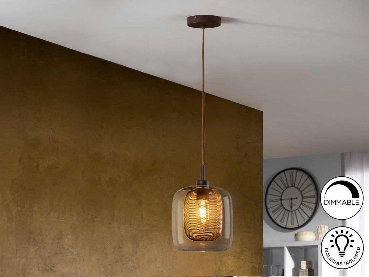 Lámpara Colgante Fox 1 Luz Chocolate Metal y Cristal Schuller en ambiente decorado | Schuller