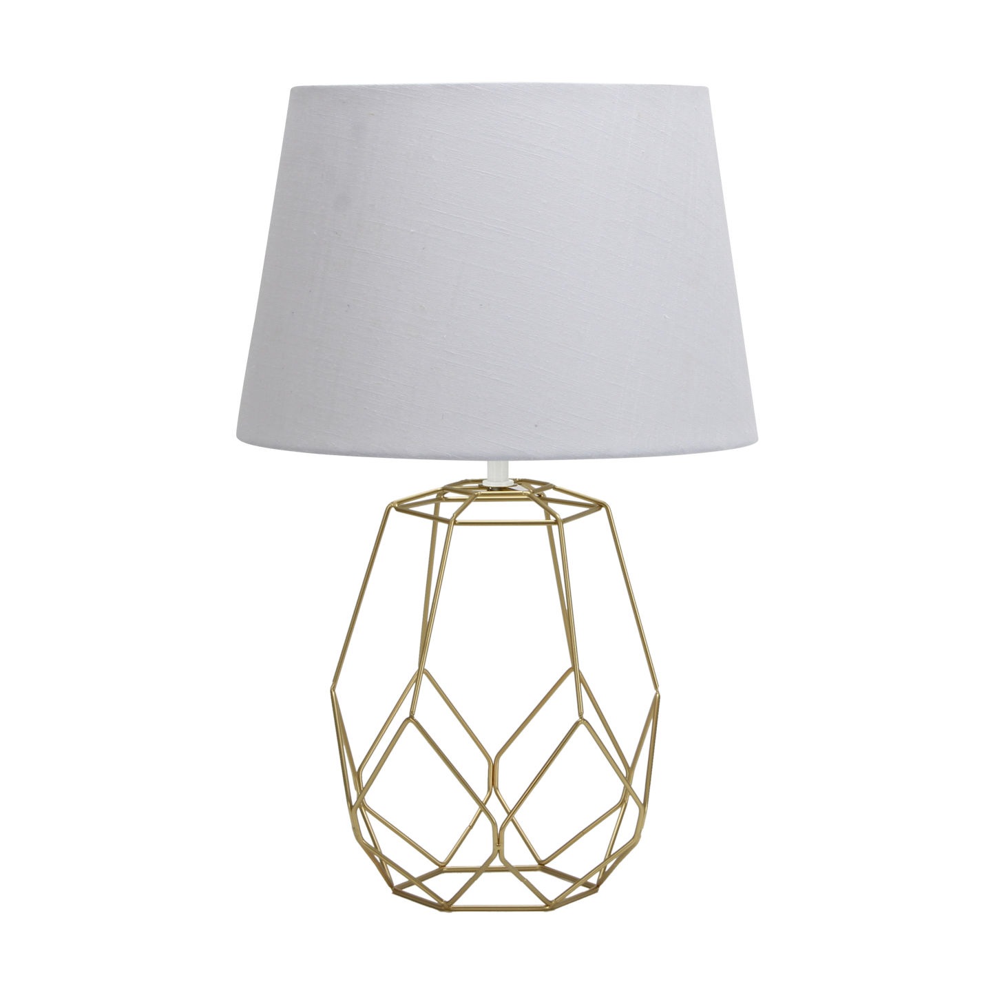 Elegante lámpara dorada con pantalla blanca ideal para mesita de noche