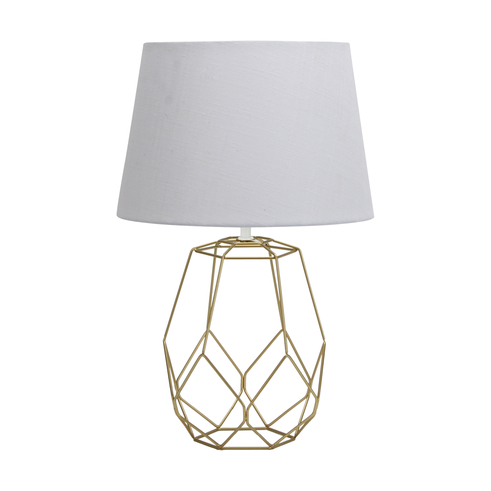 Elegante lámpara dorada con pantalla blanca ideal para mesita de noche