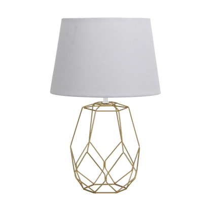 Elegante lámpara dorada con pantalla blanca ideal para mesita de noche