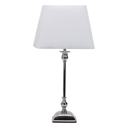 Lámpara Percasol fabricada en metal y cerámica color cromo con pantalla blanca