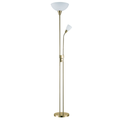 Lámpara de pie Deneb fabricada en metal color cuero con detalles en cristal