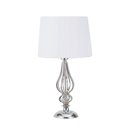 Sobremesa Cebrano Cromo con pantalla blanca, diseño moderno y elegante de Fabrilamp. Disponible en luzguru.com