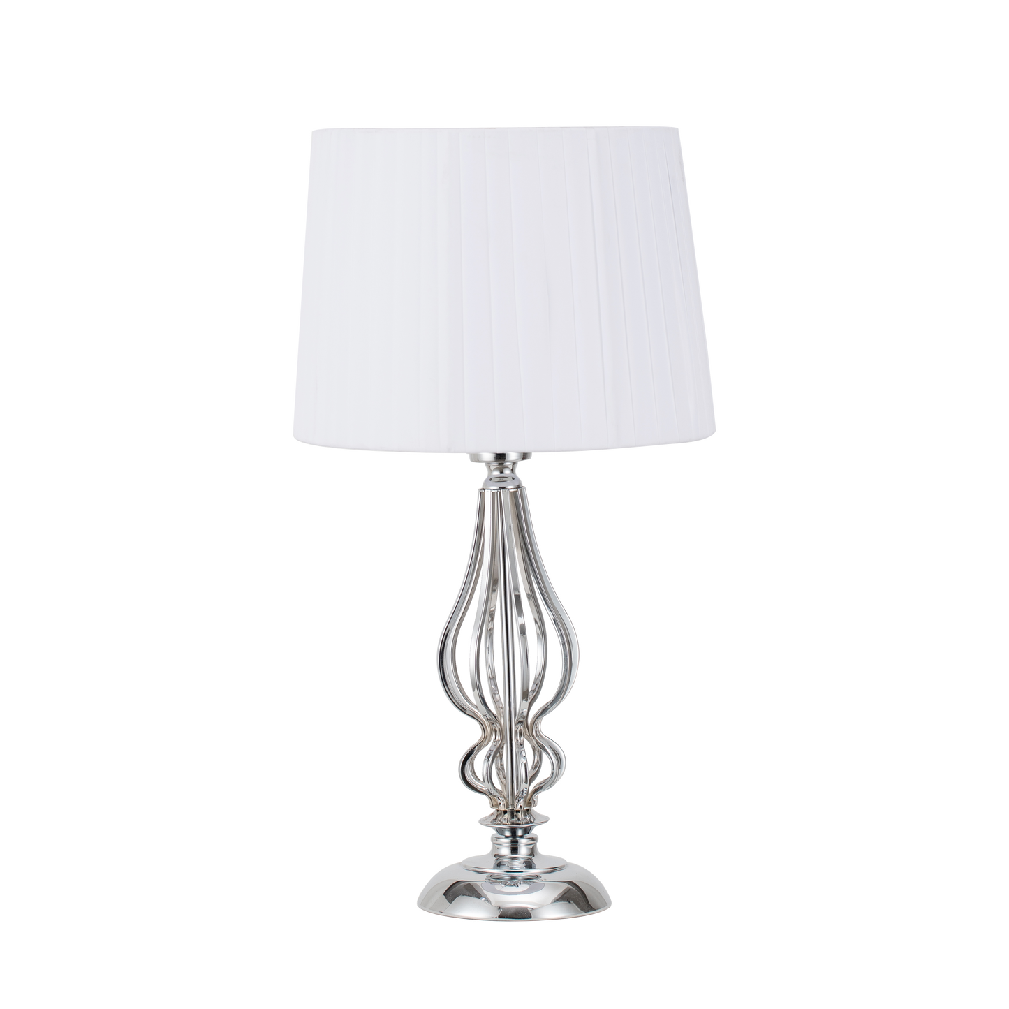 Sobremesa Cebrano Cromo con pantalla blanca, diseño moderno y elegante de Fabrilamp. Disponible en luzguru.com