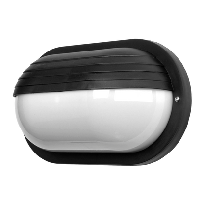 Aplique exterior oval Canopus grande, negro, Fabrilamp, IP44, E27. Iluminación moderna para exteriores.