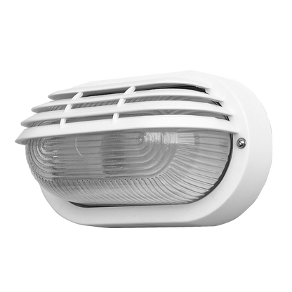 Aplique Canopus fabricado en policarbonato color blanco, ideal para iluminación exterior resistente