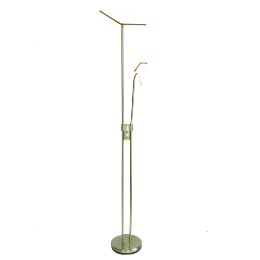 Lámpara de pie Betelgeuse fabricada en metal color cuero con lector articulable
