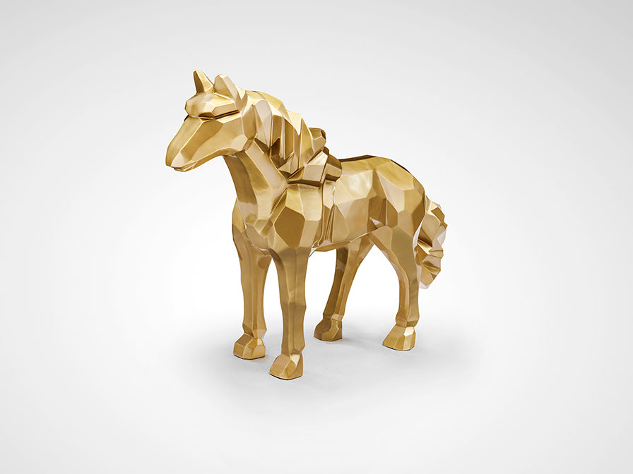Frontal de Figura Decorativa de caballo Future Horse de Schuller (Future Horse) en color Dorado con diseño poliédrico - Ref 679466.

