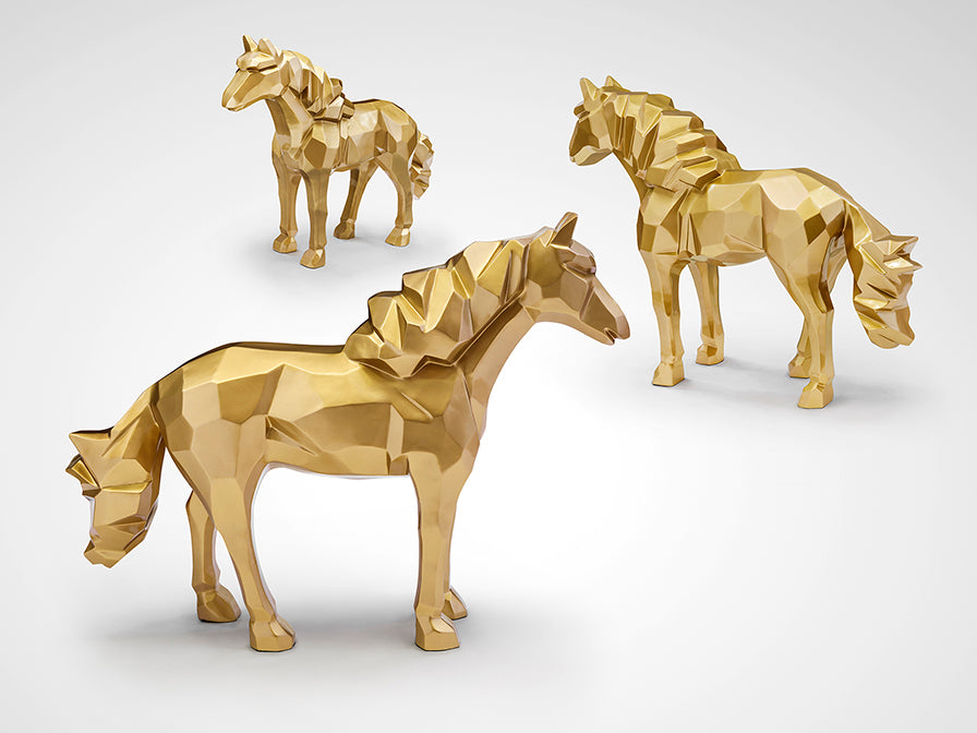 Detalles de Figura Decorativa de caballo Future Horse de Schuller (Future Horse) en color Dorado con diseño poliédrico - Ref 679466.

