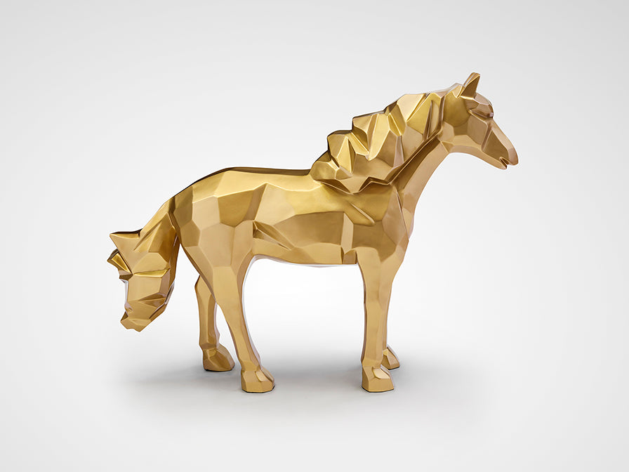 Figura Decorativa de caballo Future Horse de Schuller (Future Horse) en color Dorado con diseño poliédrico - Ref 679466.

