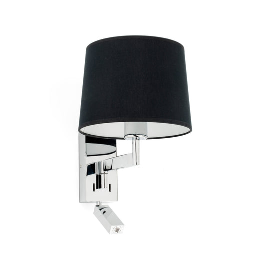 Aplique con Lector ARTIS Cromo y Negro FARO 68493-03 para Iluminación de Cama