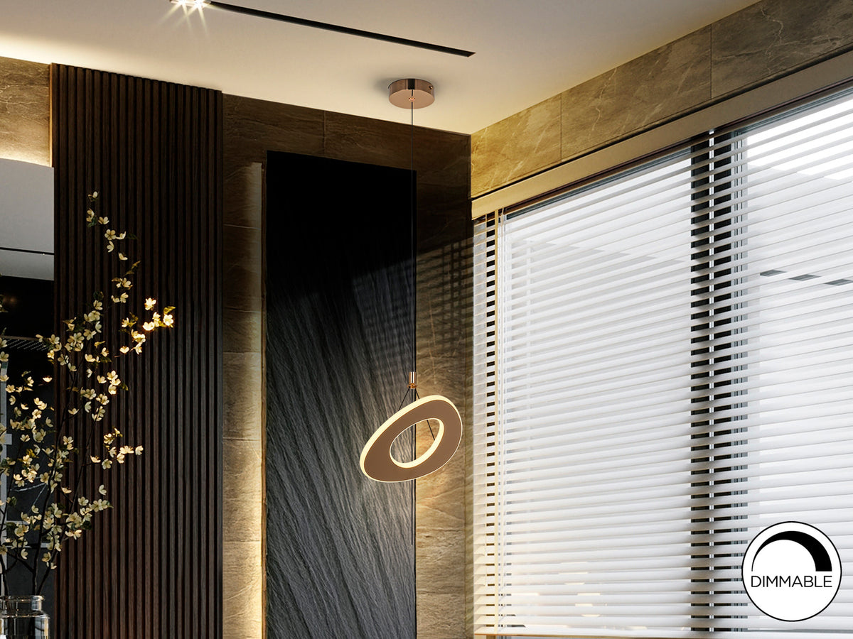 Lámpara Colgante Mirena 1 Luz LED 20W Oro Rosa Schuller en ambiente decorado | Schuller