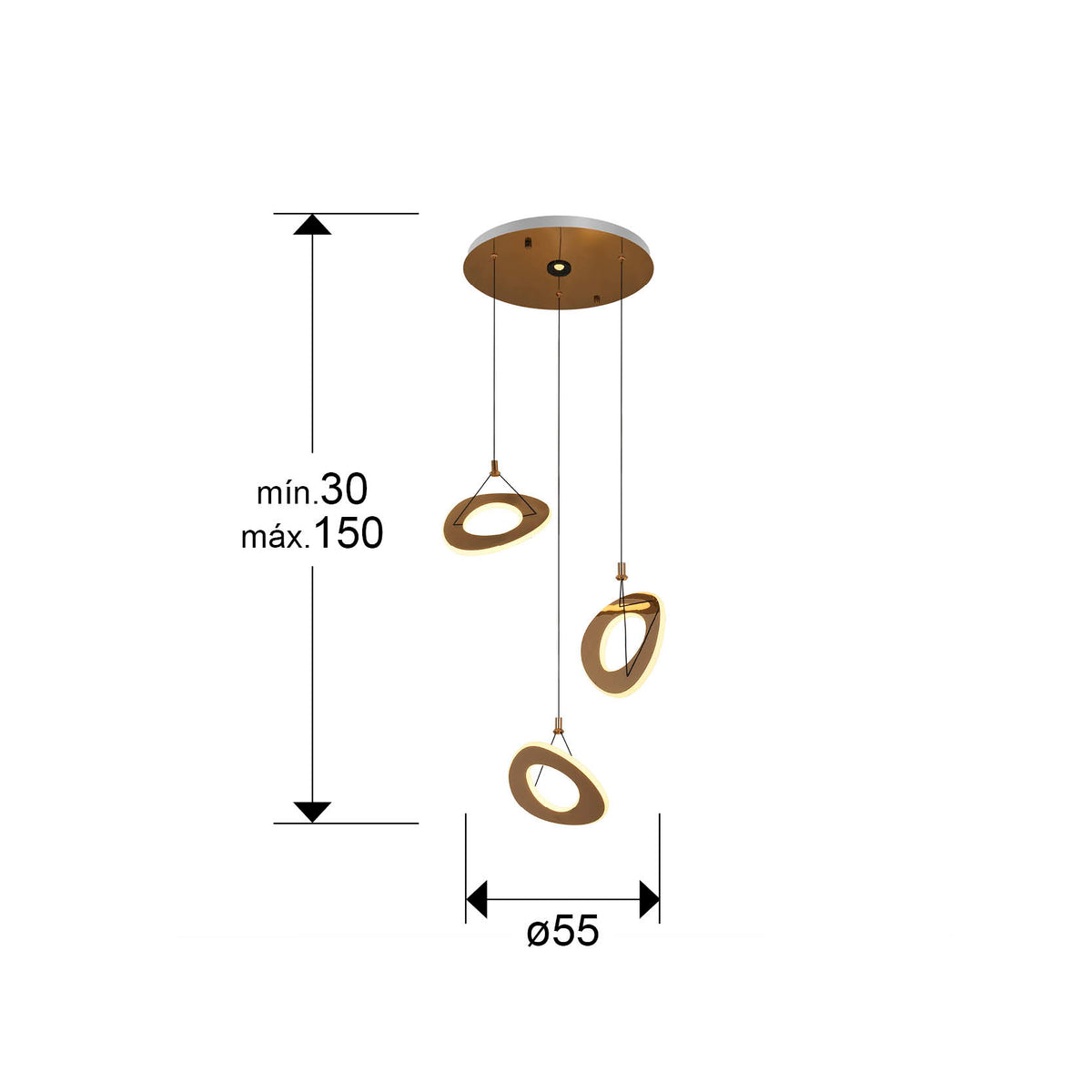 Plano con medidas de Lámpara de Techo LED Mirena 60W Oro Rosa Schuller