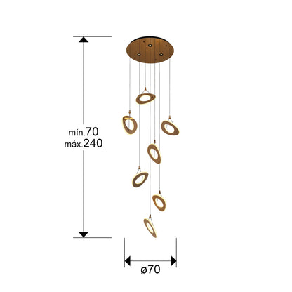 Plano con medidas de Lámpara Colgante LED Mirena 7 Luces Oro Rosa Schuller