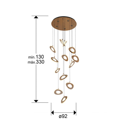 Plano con medidas de Lámpara Colgante LED Mirena 13 Luces Oro Rosa Schuller