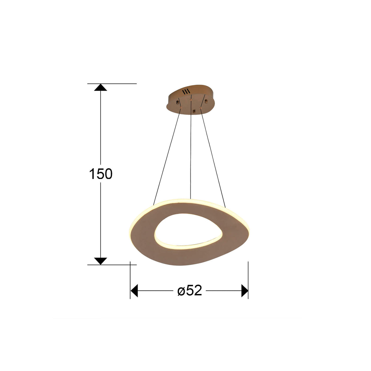 Plano con medidas de Lámpara Colgante LED Mirena 40W Oro Rosa Schuller