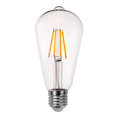 Bombilla Filamento Pebetero LED 8W, transparente, casquillo E27, vista frontal.