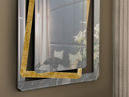 Espejo de Pared Nora 100x180 cm Pan de Oro Biselado Schuller encendida con proyección de luz y ambiente | LuzGurú