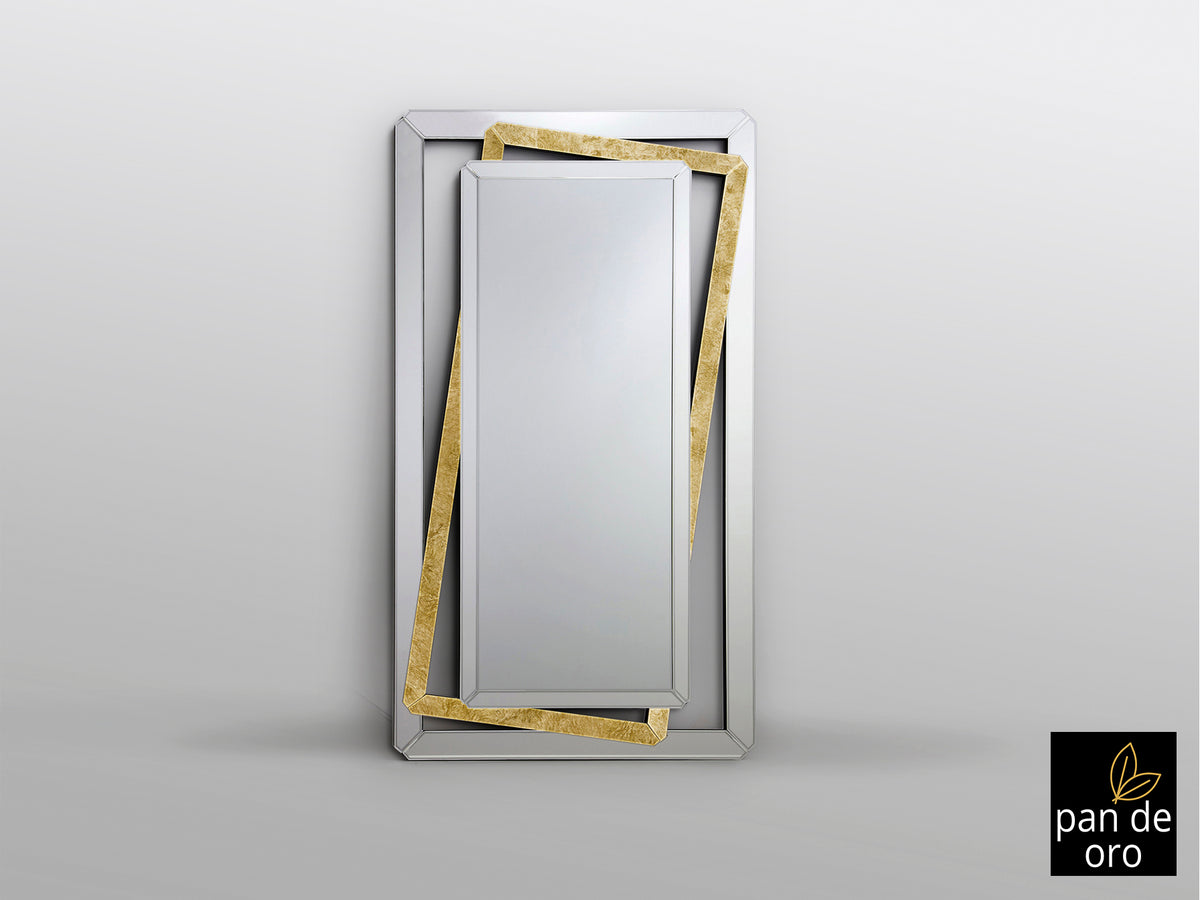 Espejo de Pared Nora 100x180 cm Pan de Oro Biselado Schuller encendida con proyección de luz y ambiente | LuzGurú