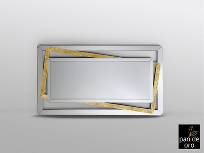 Espejo de Pared Nora 100x180 cm Pan de Oro Biselado Schuller encendida con proyección de luz y ambiente | LuzGurú