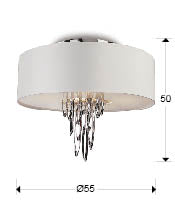 Medidas de Plafón de Techo Domo de Schuller (Domo) con pantalla blanca y cascada de eslabones cromados en el interior - Ref 69441581.

