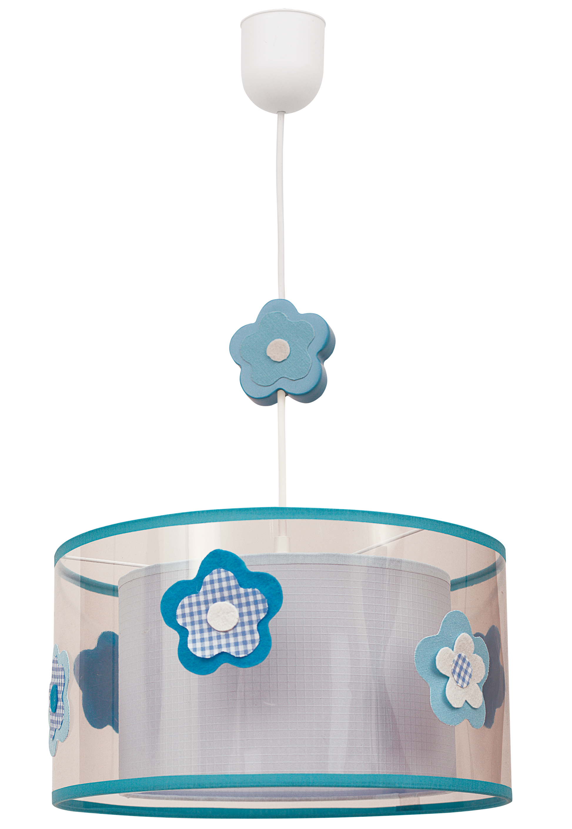 Lámpara colgante infantil flor fabricada en color celeste, ideal para dormitorio