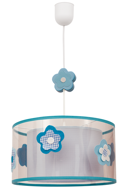 Lámpara colgante infantil flor fabricada en color celeste, ideal para dormitorio