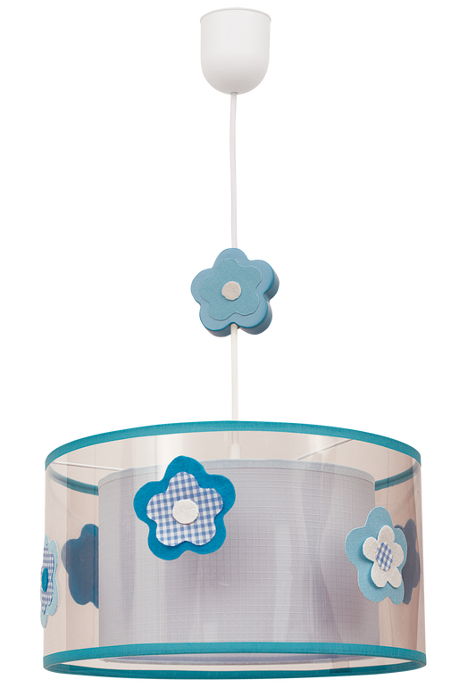 Lámpara colgante infantil flor fabricada en color celeste, ideal para dormitorio