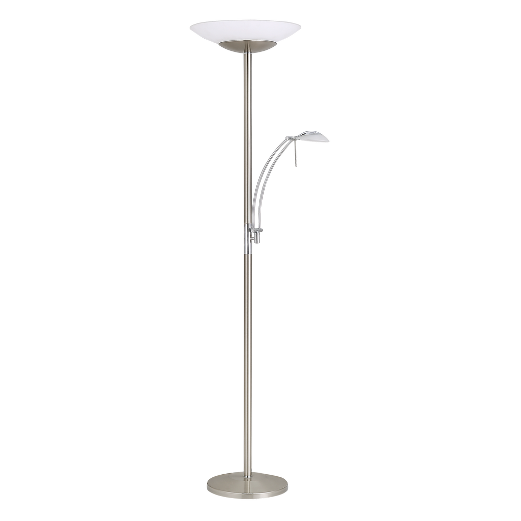 Pie de salón Woh de Fabrilamp en níquel con lector LED integrado, diseño moderno y elegante para tu salón.