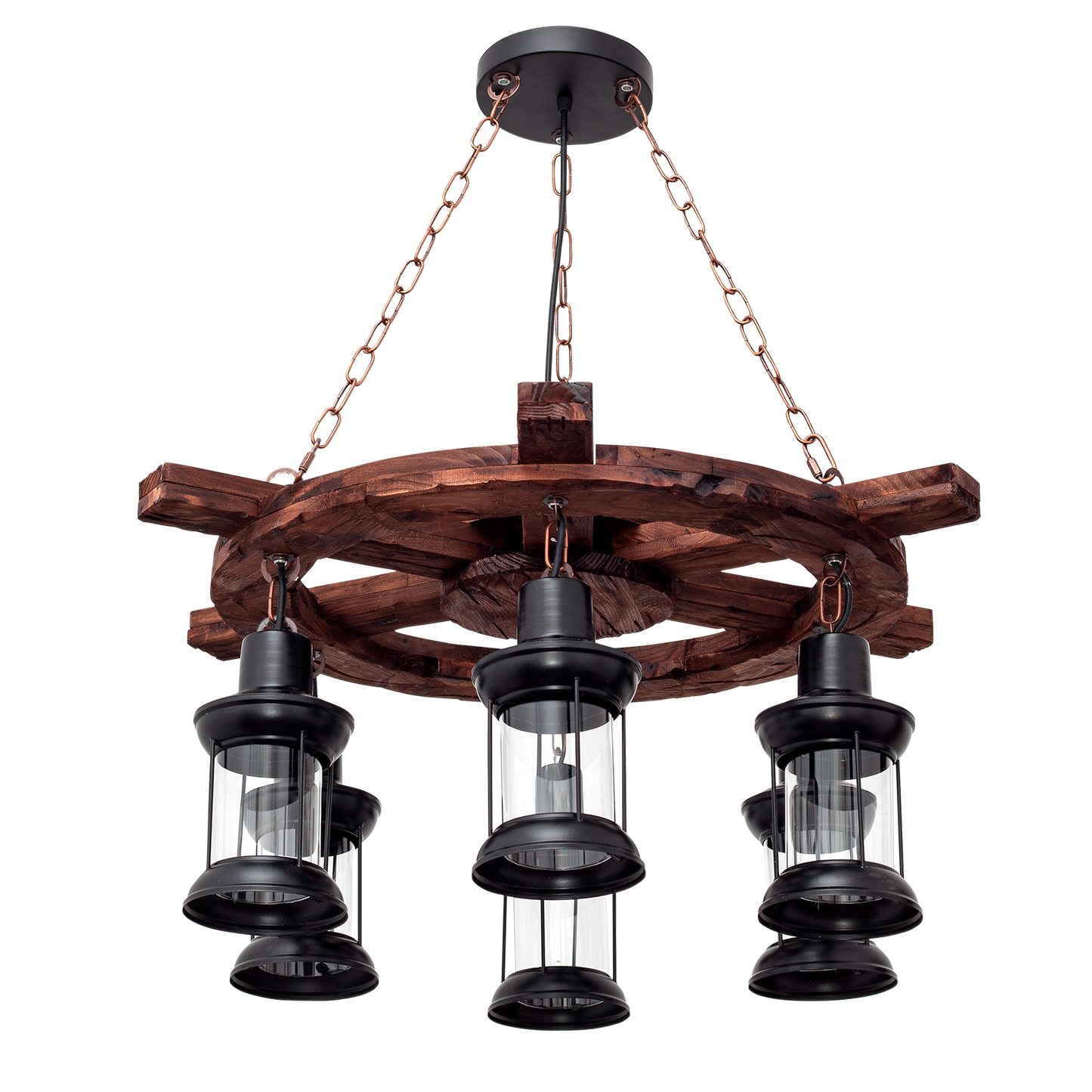 Colgante rústico Finca 6xE27 Timonel Negro de Fabrilamp, diseño elegante y rústico para iluminar tu hogar.