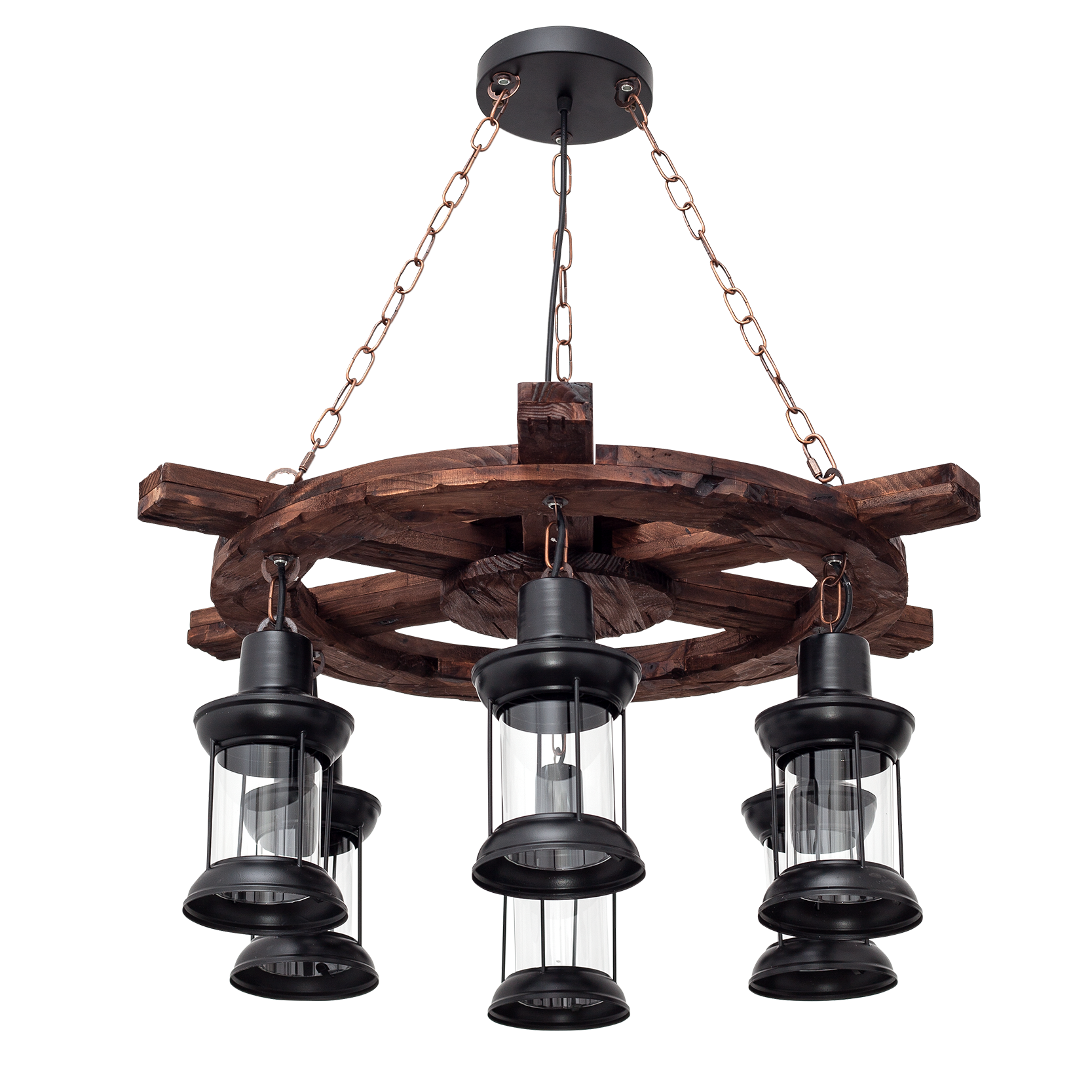 Colgante rústico Finca 6xE27 Timonel Negro de Fabrilamp, diseño elegante y rústico para iluminar tu hogar.