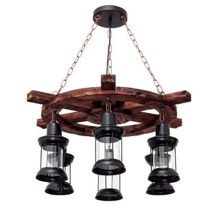 Colgante rústico Finca 6xE27 Timonel Negro de Fabrilamp, diseño elegante y rústico para iluminar tu hogar.