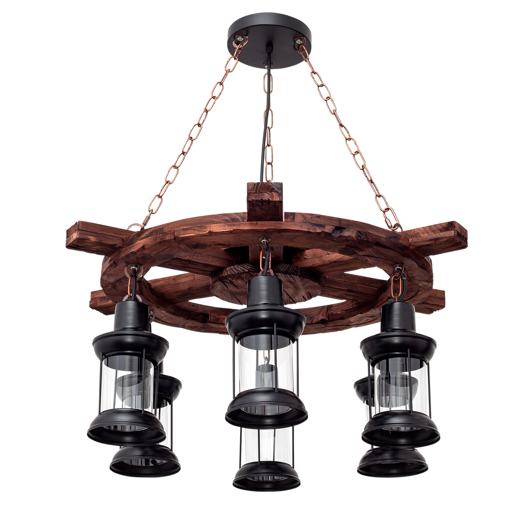 Lámpara Finca fabricada en metal y madera color negro/marrón, estilo rústico