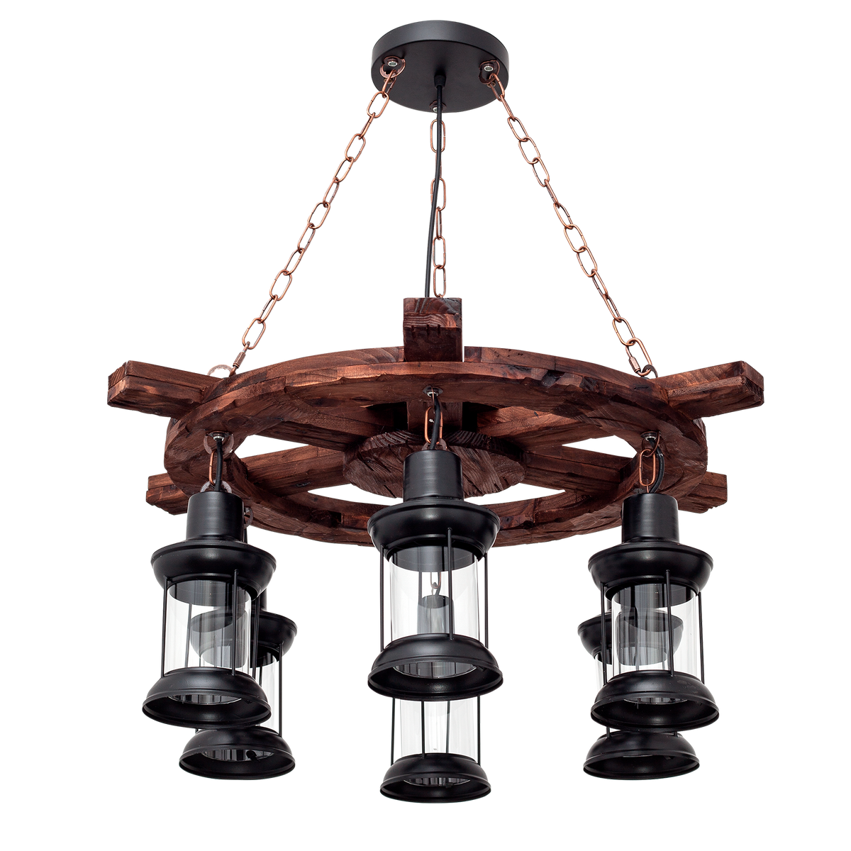 Lámpara Finca fabricada en metal y madera color negro/marrón, estilo rústico