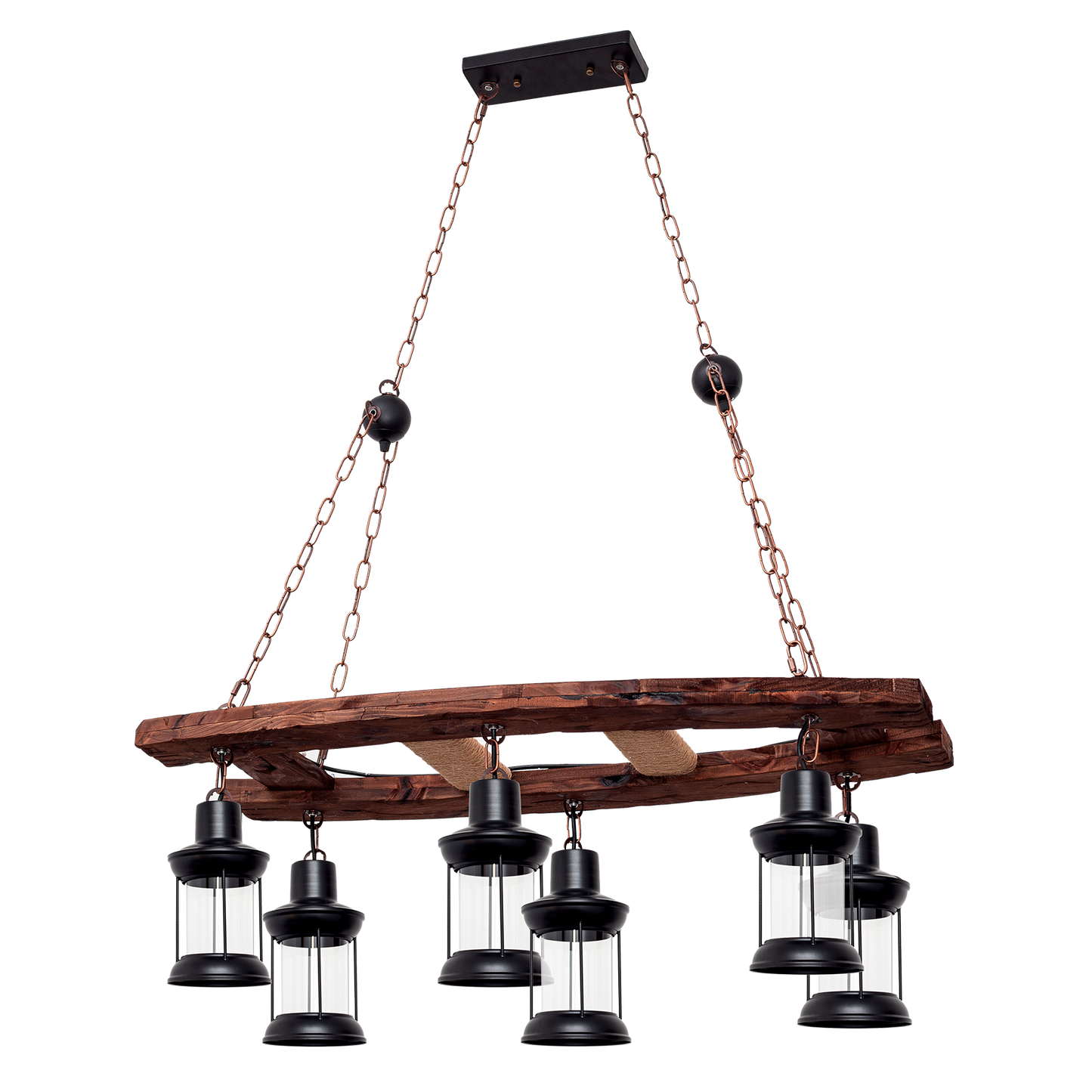 Lámpara colgante Finca fabricada en metal y madera color negro y marrón