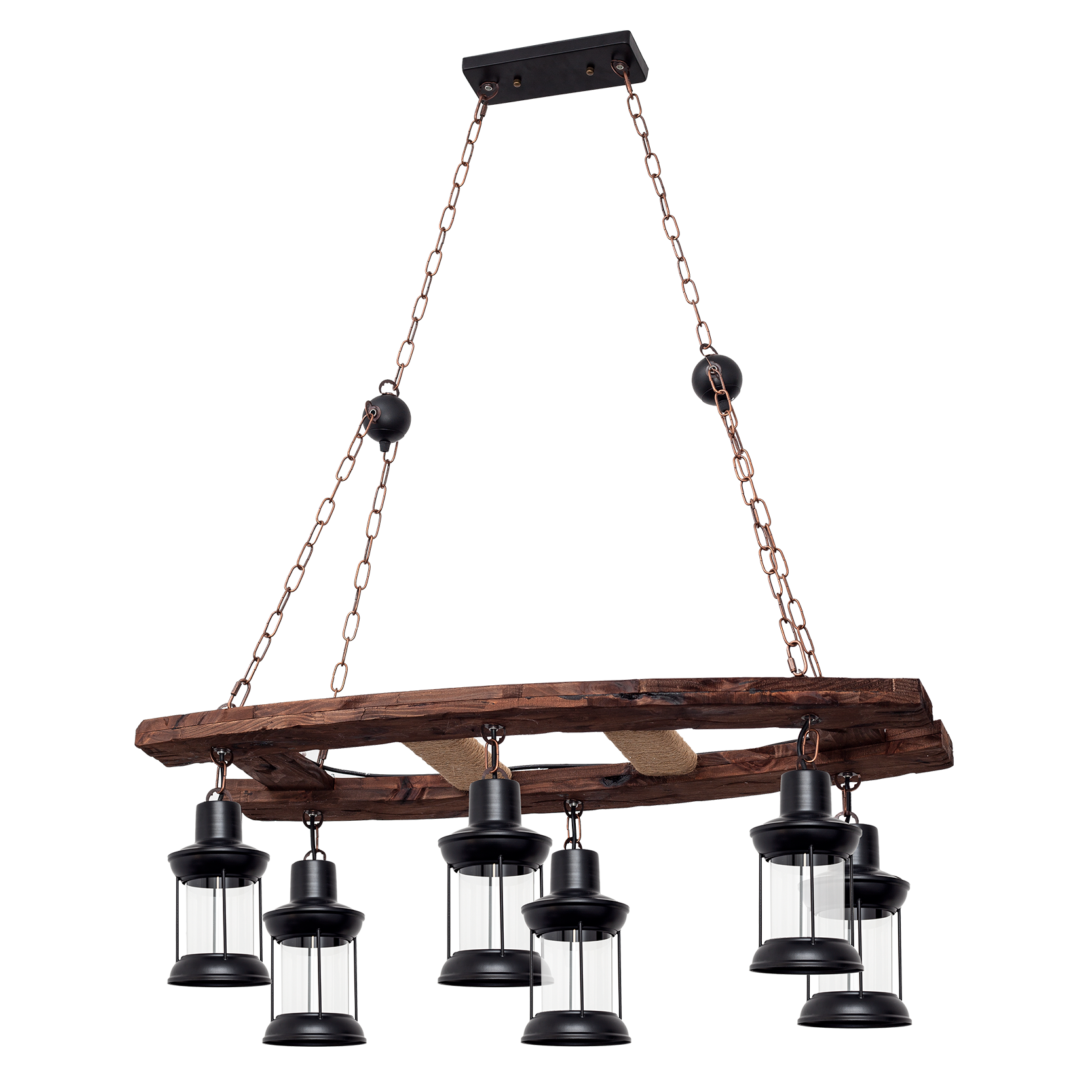 Lámpara colgante Finca fabricada en metal y madera color negro y marrón