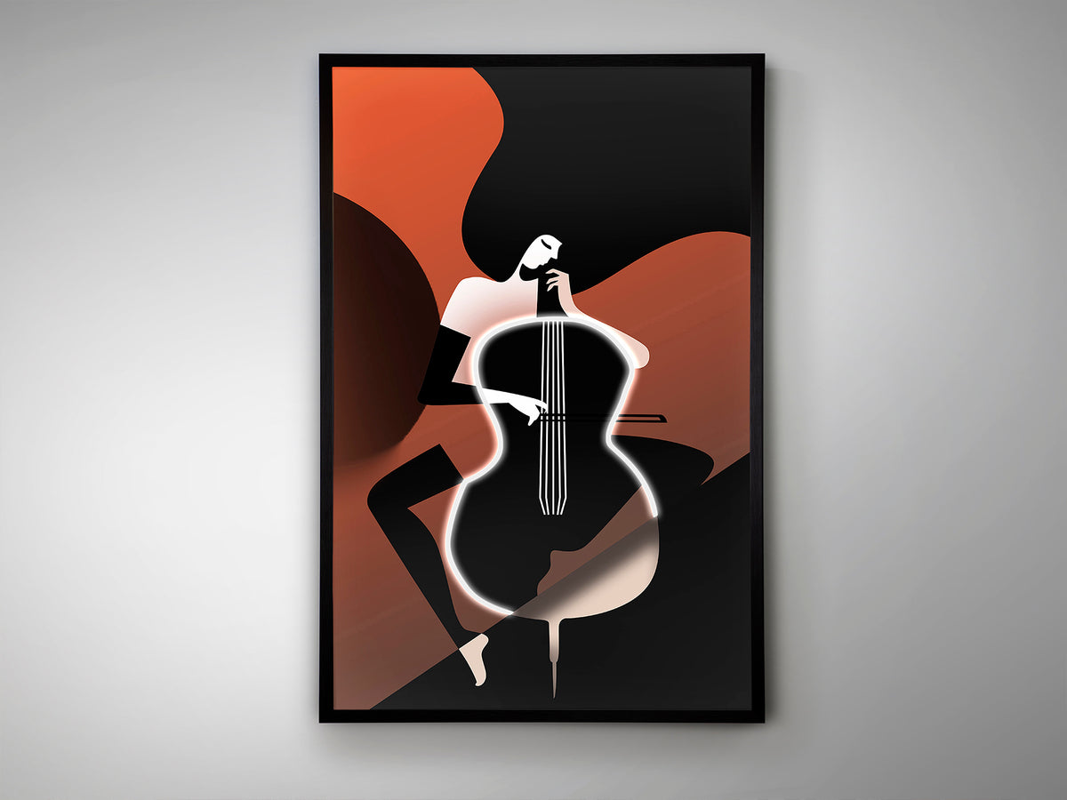 Cuadro con Luz LED Violonchelo 80x120 cm Marco Negro Schuller en ambiente decorado | Schuller