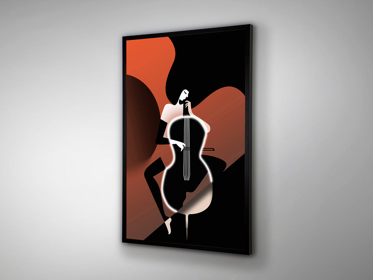 Cuadro con Luz LED Violonchelo 80x120 cm Marco Negro Schuller en ambiente decorado | Schuller