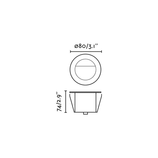 Plano con medidas de Empotrable de Suelo Exterior GRUND Bañador 7W 2700K Inox Satinado FARO