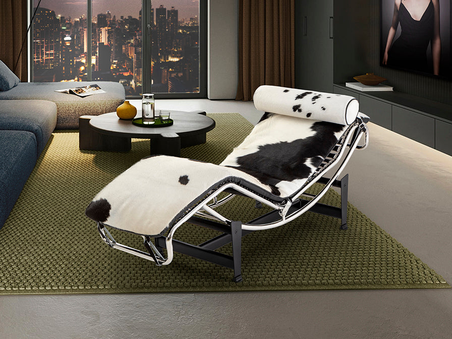 Chaise Longue Leco Piel Vaca Blanco Negro - Estructura Acero Cromado - Schuller - 458436 - Vista 1