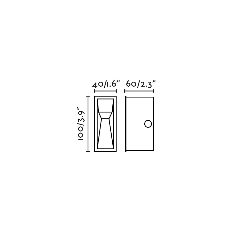 Plano con medidas de Empotrable de Pared Exterior TIL Blanco LED 3W Faro