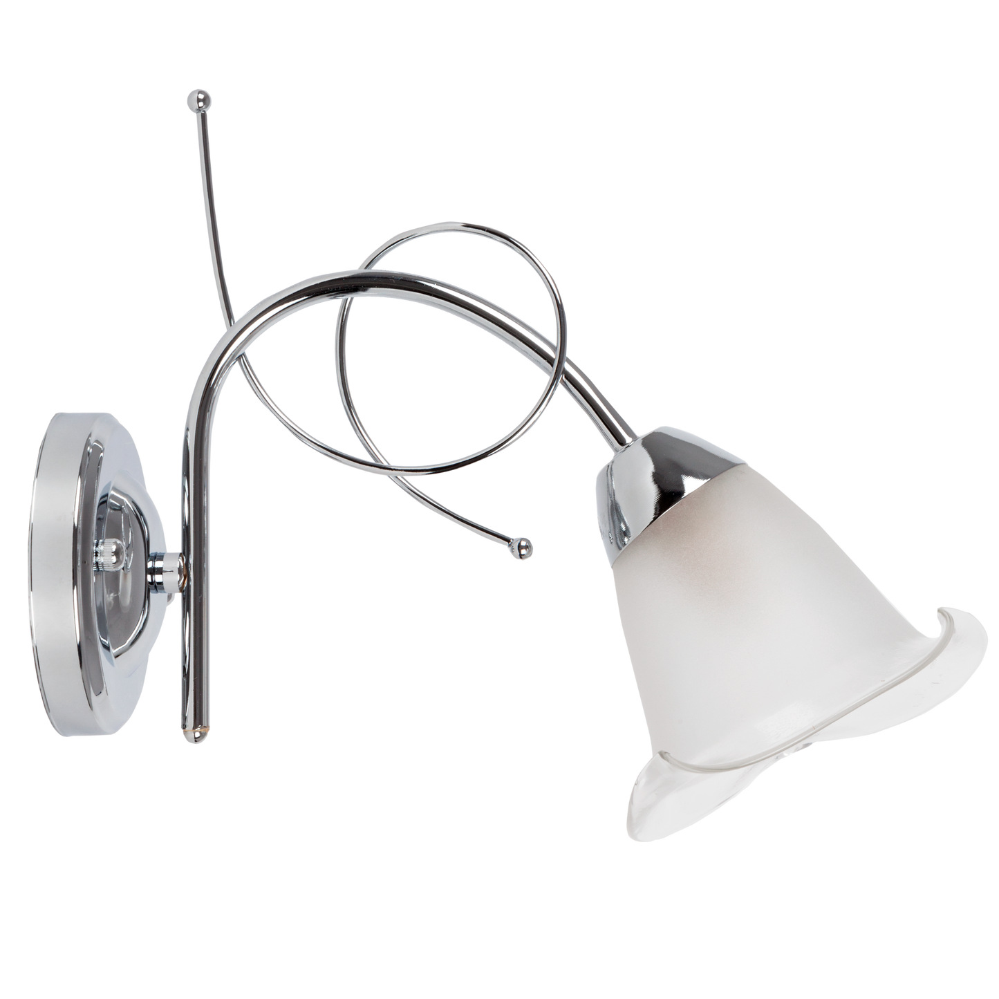 Aplique Adelfa fabricado en metal color cromo con tulipa de cristal blanco