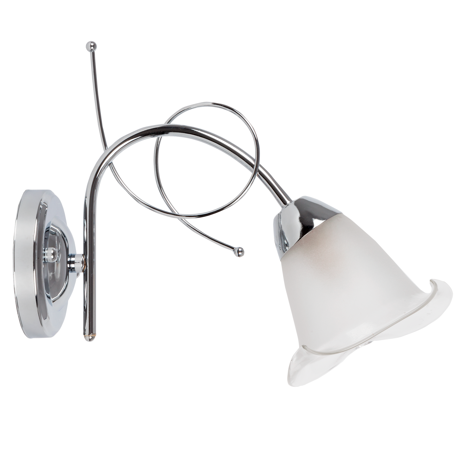 Aplique Adelfa fabricado en metal color cromo con tulipa de cristal blanco