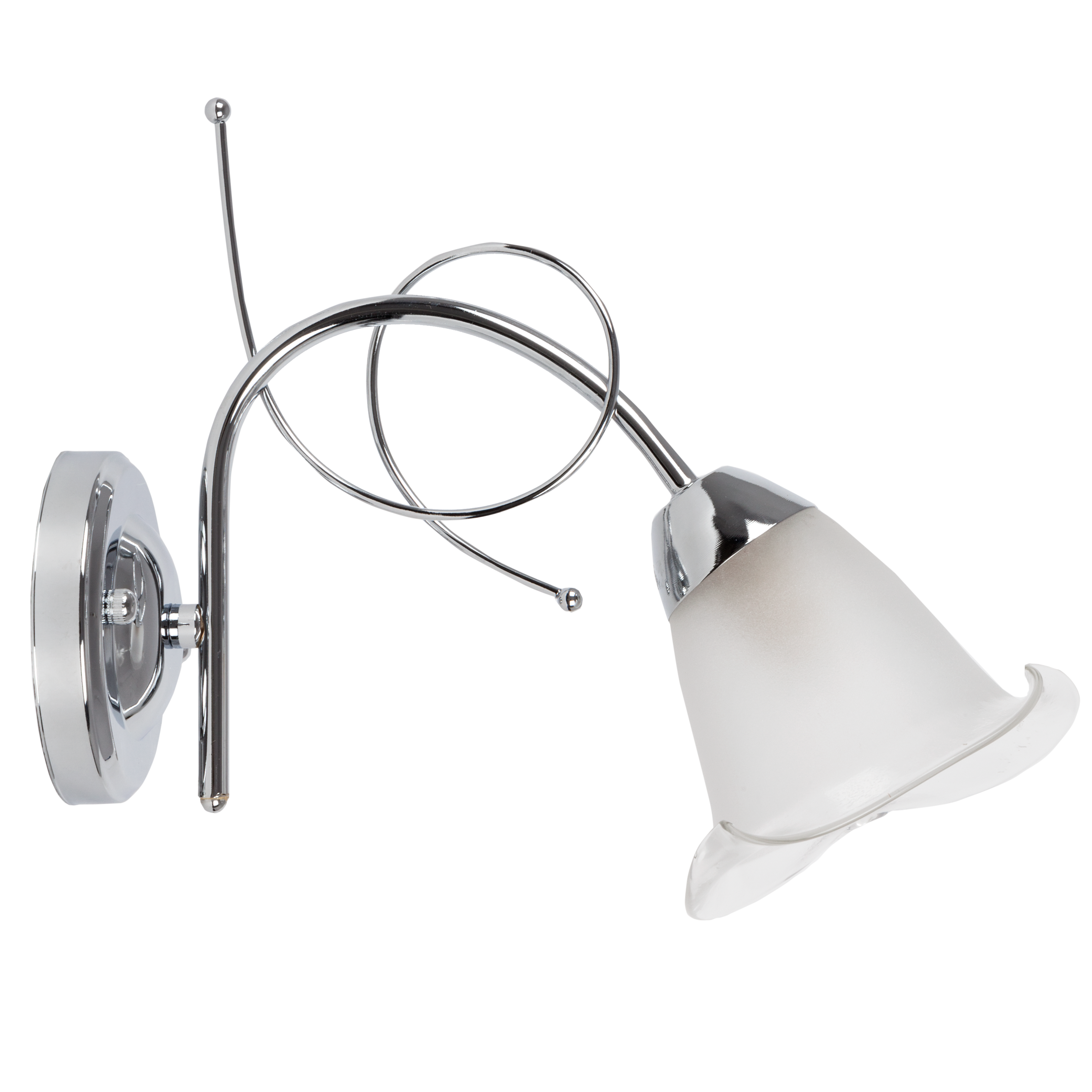 Aplique Adelfa fabricado en metal color cromo con tulipa de cristal blanco