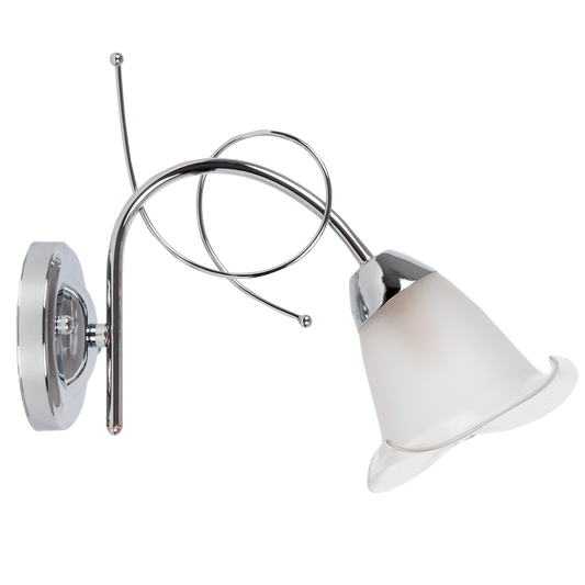 Aplique Adelfa fabricado en metal color cromo con tulipa de cristal blanco