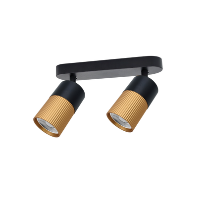Regleta de 2 focos GU10 de Muñoz e Hijos (focos 70p) en color negro y oro mate, con focos orientables - Ref 70P207.

