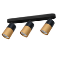 Regleta de 3 focos GU10 de Muñoz e Hijos (focos 70p) en color negro y oro mate, con focos orientables - Ref 70P307.

