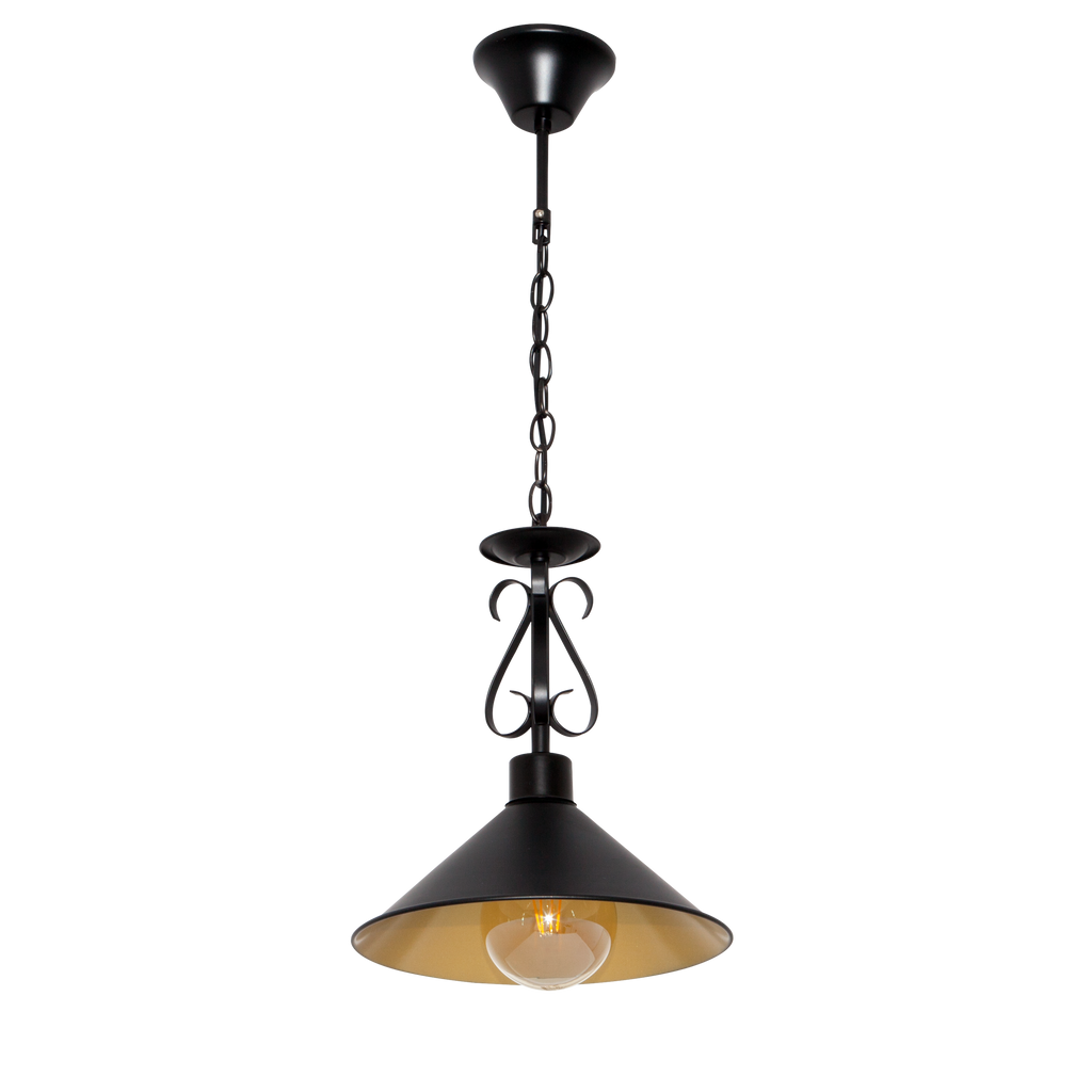 Lámpara Azalea fabricada en metal color negro y oro, estilo rústico