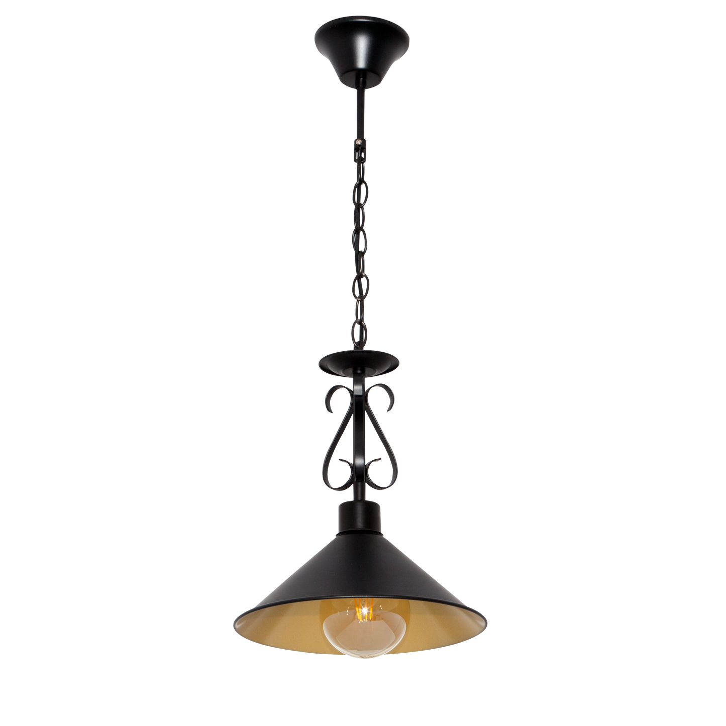 Lámpara Azalea fabricada en metal color negro y oro, estilo rústico
