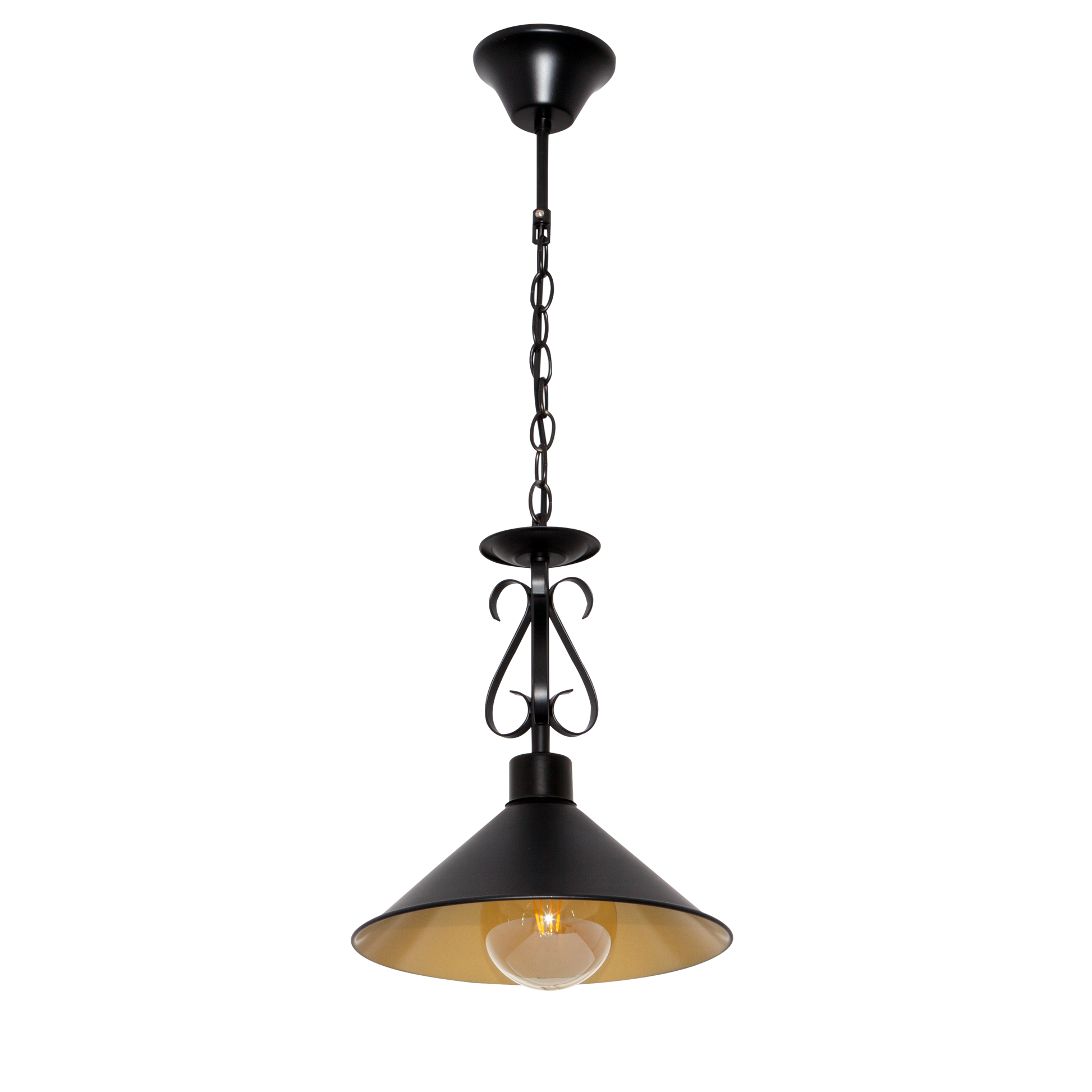 Lámpara Azalea fabricada en metal color negro y oro, estilo rústico